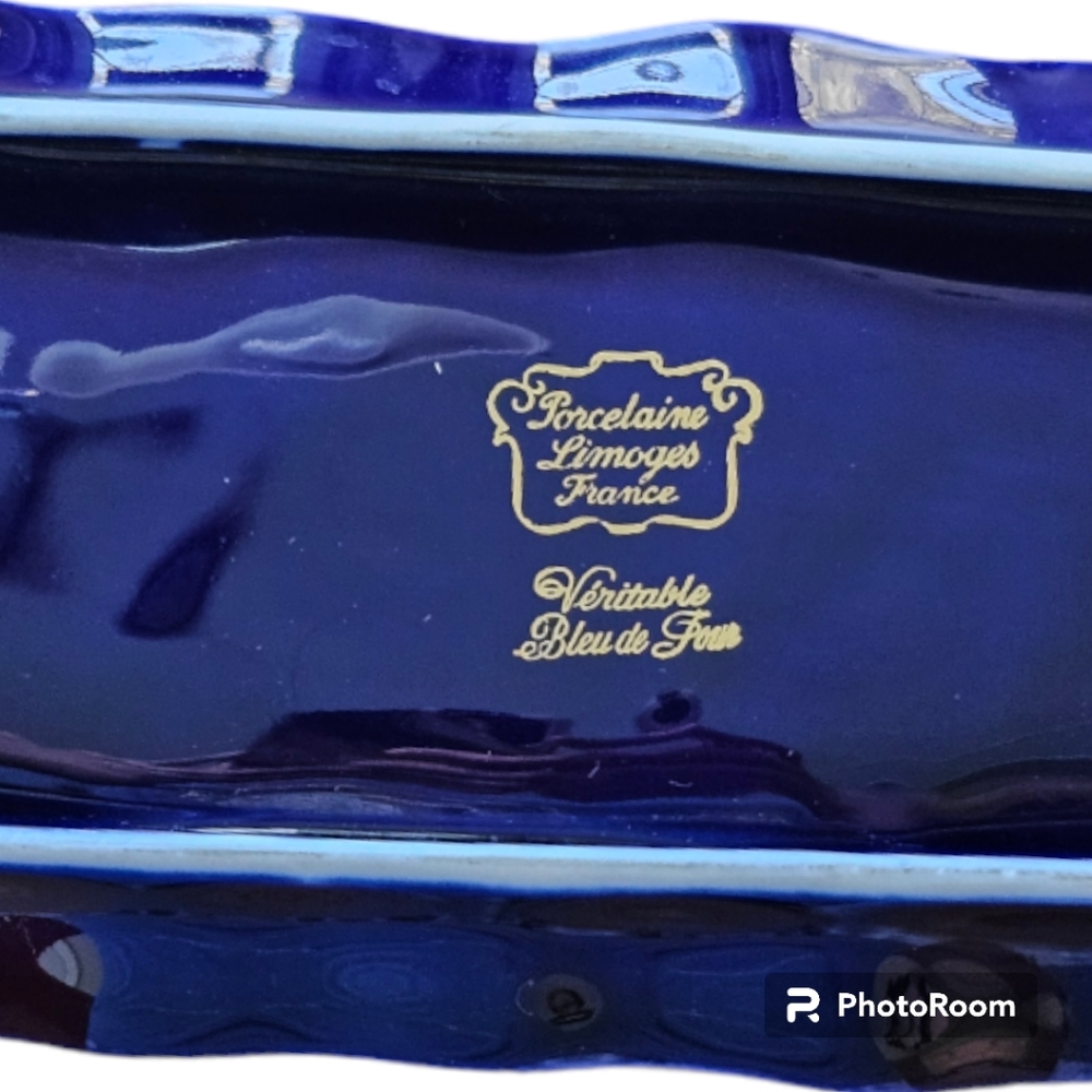 Vintage Jean Feuillade Limoges Porcelain Cobalt Blue Tray - Picture 4 of 7